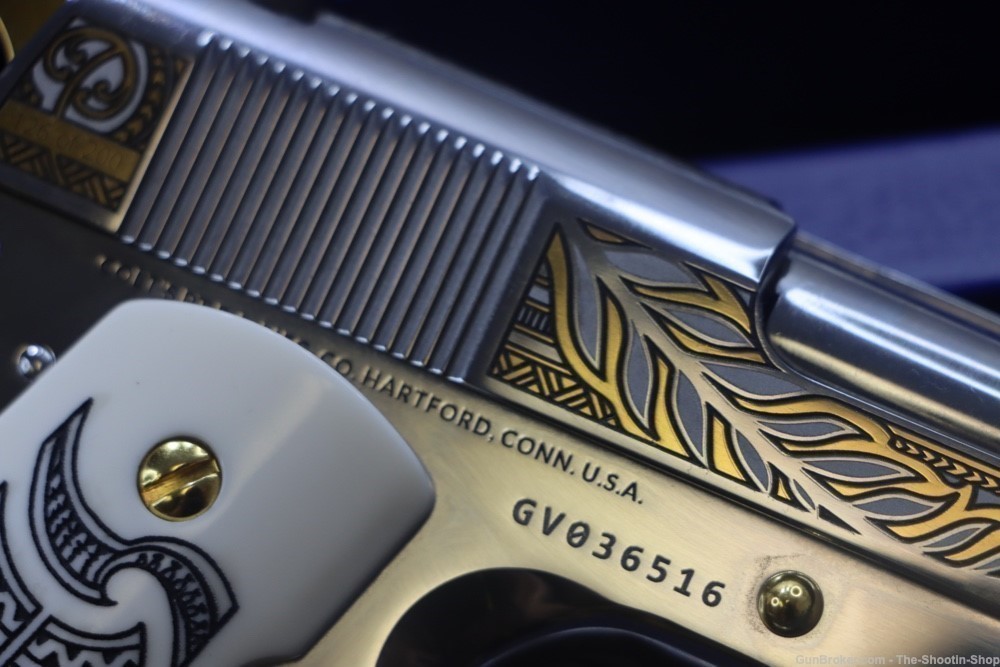 Colt HAKA Series 1911 Pistol 38 SUPER High Polished Stainless Gold Engraved-img-28