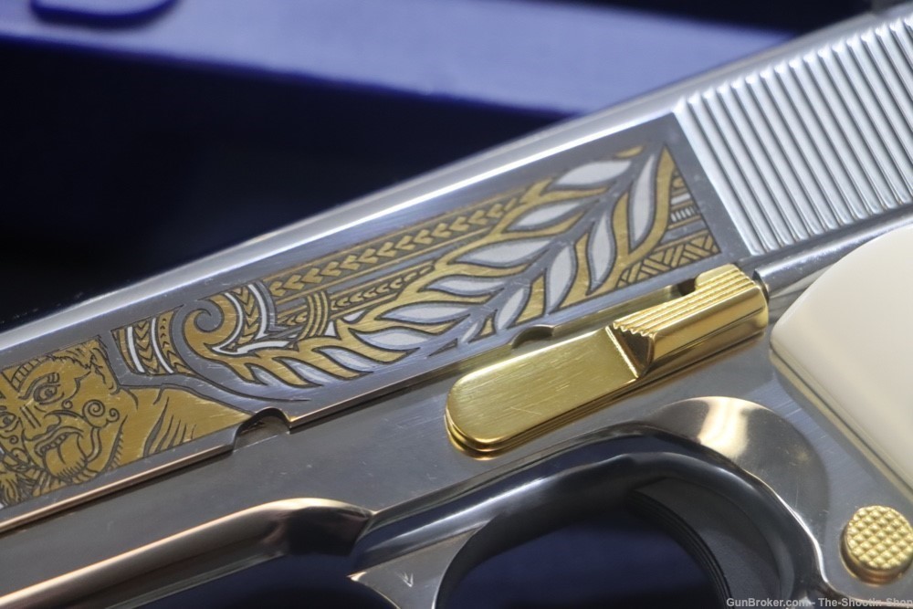 Colt HAKA Series 1911 Pistol 38 SUPER High Polished Stainless Gold Engraved-img-7