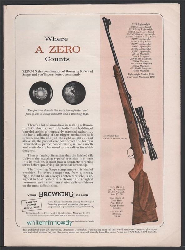 1964 BROWNING .30/06 Rifle Print AD shown w/scope-img-0