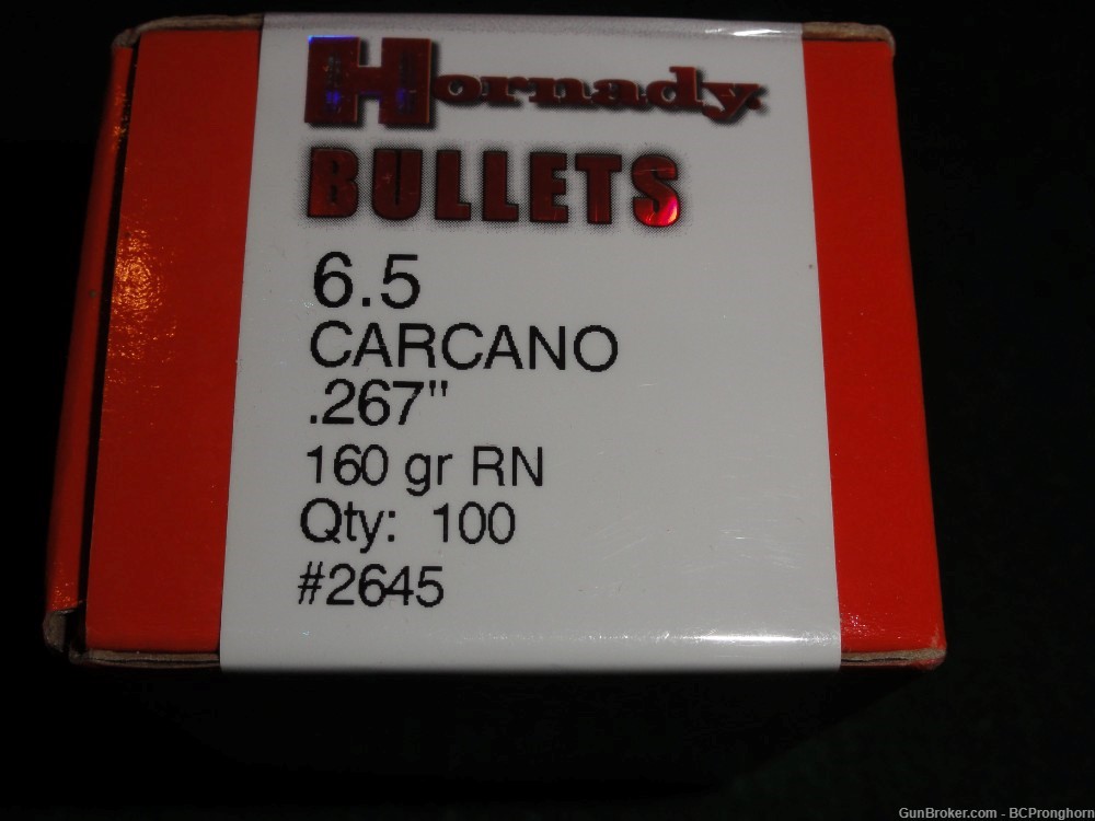 100 Hornady 6.5 Carcano Bullets, 160 grain Round Nose, #2645-img-0
