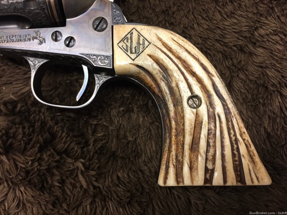 First Generation Colt SAA Engraved by A.A. White, Stag Grips, 38 Special -img-2