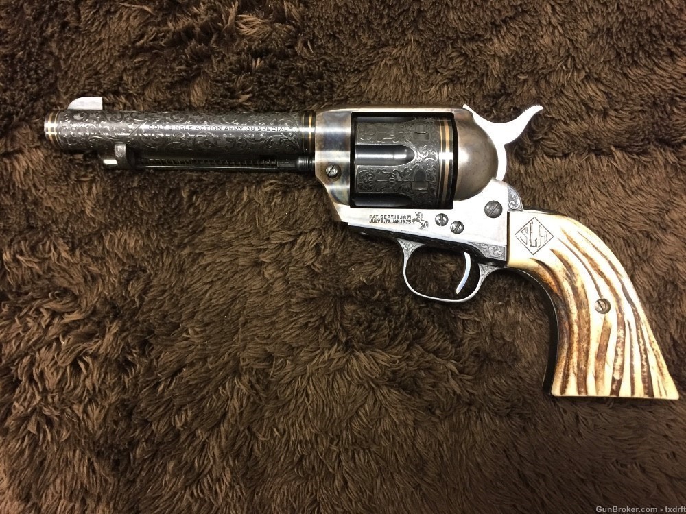 First Generation Colt SAA Engraved by A.A. White, Stag Grips, 38 Special -img-0