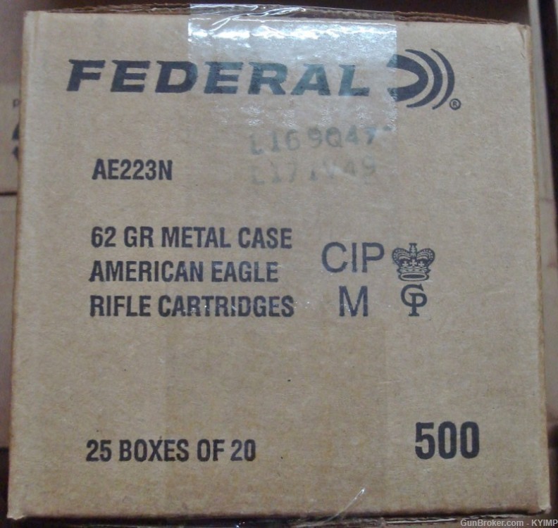500 FEDERAL .223 FMJ 62 grain brass American Eagle Ammunition AE223N-img-1