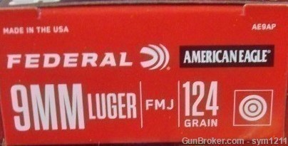 250 Rounds Federal 9mm 124 gr Luger AE9AP FMJ Factory New Ammunition-img-1
