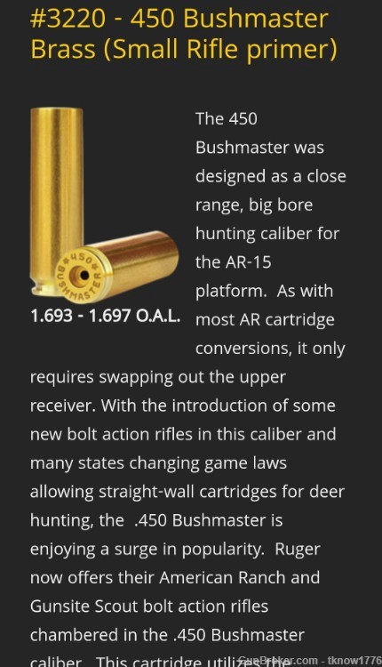 x250 Starline 450 Bushmaster brass rifle cases small rifle primer, new!-img-6