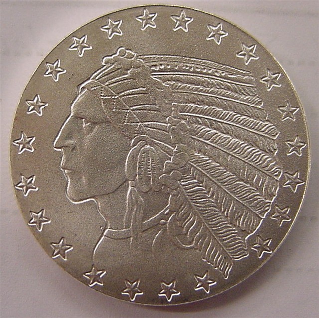 Incuse Indian Head 1 Troy oz Silver Coin-img-0
