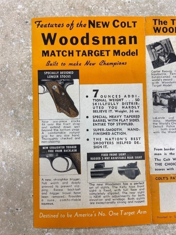 Colt Woodsman Pre War Tri Fold Flyer Bullseye Target Sport Vintatge -img-1