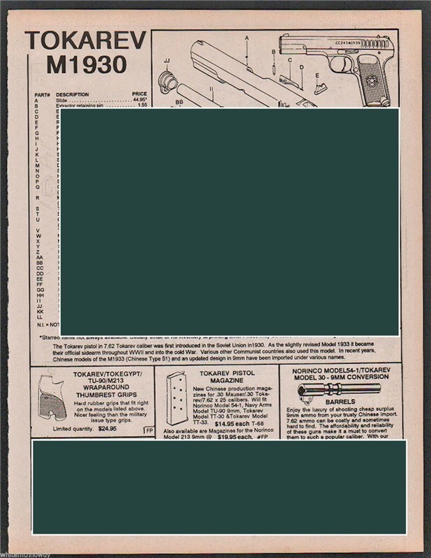 1998 TOKAREV M1930 Pistol Schematic Parts List AD-img-0