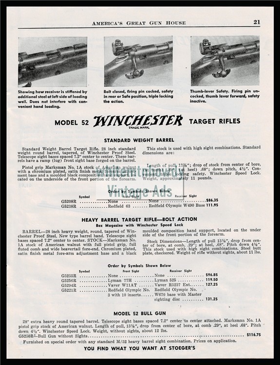 1951 WINCHESTER Model 52 Standard Weight and Heavy Barrel Rifle Original AD-img-0
