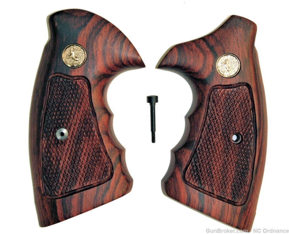 Colt Python Checkered Rosewood Grips W/Medallions-img-0