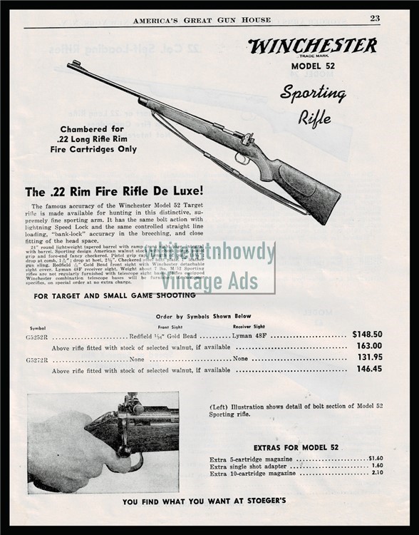 1951 WINCHESTER 52 .22 Long Rim Fire Sporting Rifle Original PRINT AD-img-0