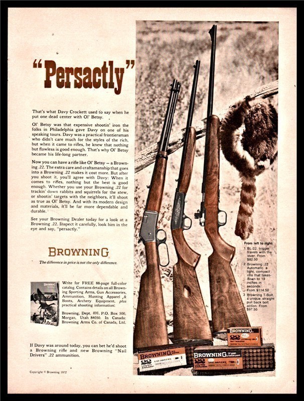 1972 BROWNING BL Auto T-Bolt .22 Rifle PRINT AD-img-0