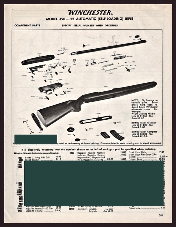 WINCHESTER 490 .22 Autoloading Rifle Parts List-img-0