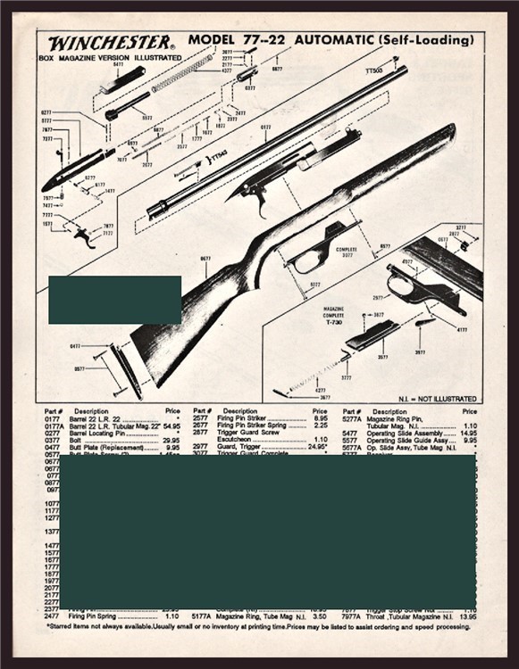 1995 WINCHESTER 77 .22 Automatic Self-Loading Rifle Parts List-img-0