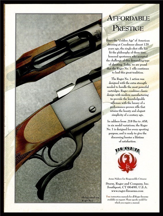 2000 RUGER No. 1 Rifle PRINT AD Collectible Advertising-img-0