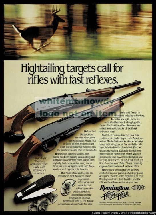 1982 REMINGTON Model Four and Six Rifle ORIGINAL AD w/ Whitetail Deer Buck-img-0