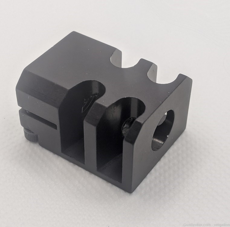 9/16"x24 .40cal Muzzle Brake, Black Ano, 10-degree for Glock 17 width slide-img-0