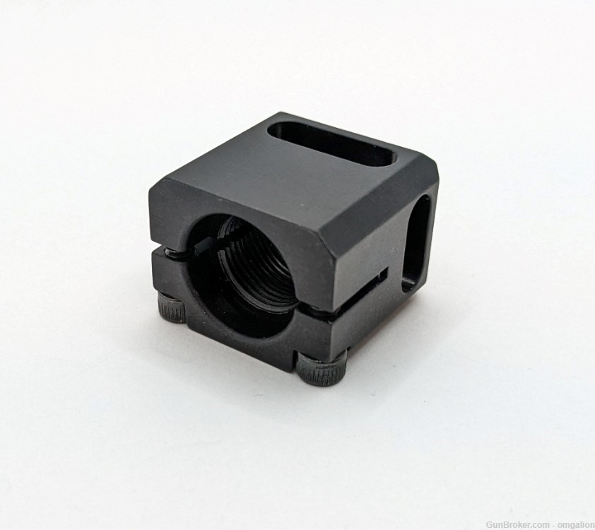 .22cal 1/2x28 TPI Muzzle Brake Compensator Clamp On Anodize Black Alum-img-1