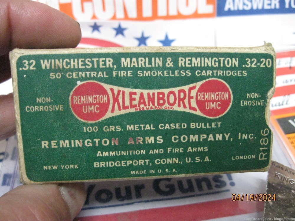 Scarce 32-20 WIN 100 gr MC Remington Dogbone 1930's Kleanbore Nice Box-img-2