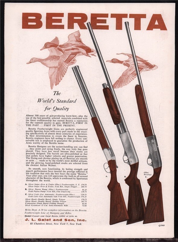 1960 BERETTA Silver Snipe, Pigeon, Lark Shotgun AD-img-0