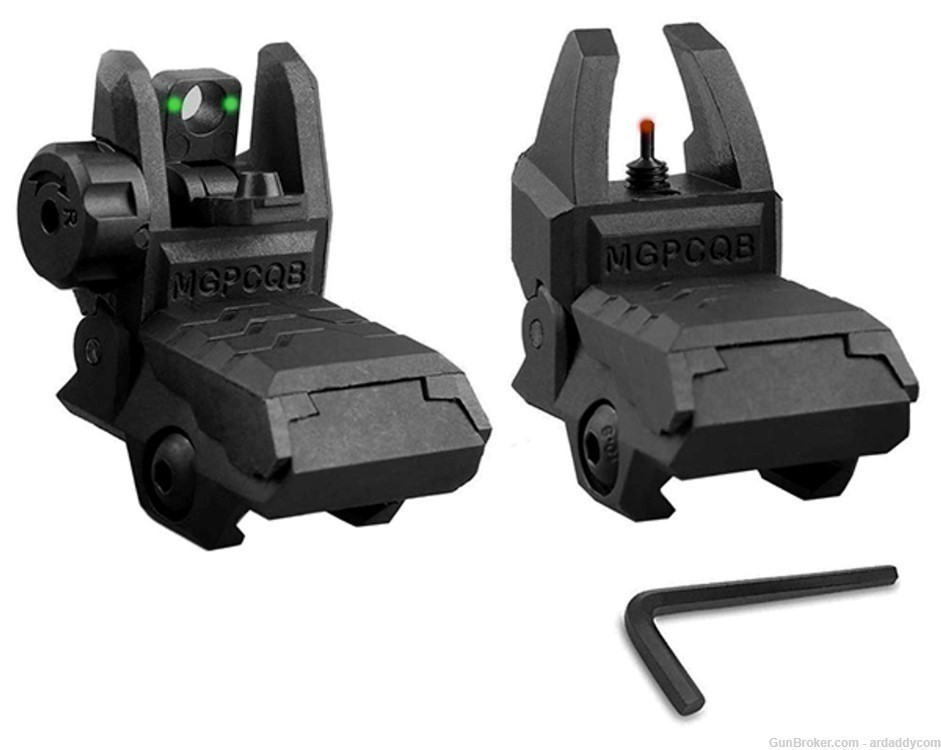 AR-15 Sight Set - Flip-up Front and Rear Sights  Red and Green Fiber Optics-img-1