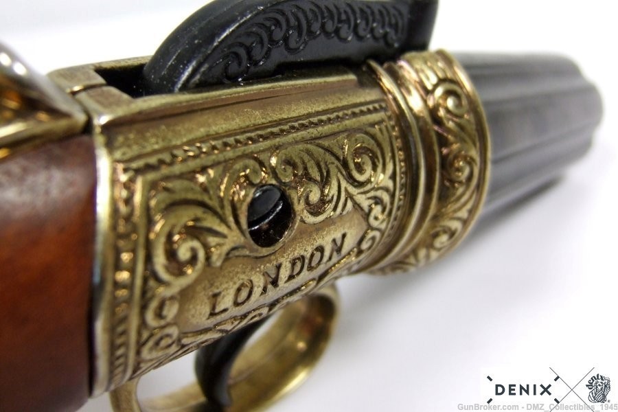 1840s NF Replica British Pepperbox Revolver Brass Pistol by Denix of Spain-img-2
