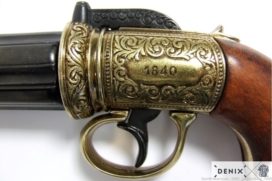 1840s NF Replica British Pepperbox Revolver Brass Pistol by Denix of Spain-img-5