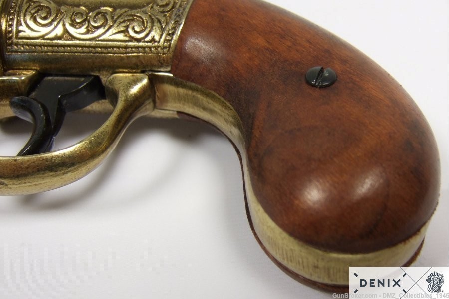 1840s NF Replica British Pepperbox Revolver Brass Pistol by Denix of Spain-img-7