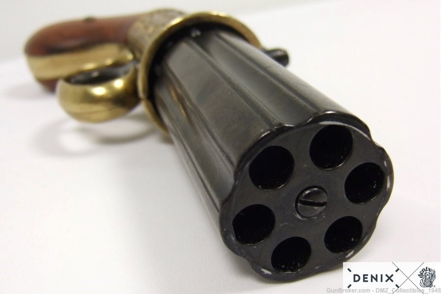 1840s NF Replica British Pepperbox Revolver Brass Pistol by Denix of Spain-img-3