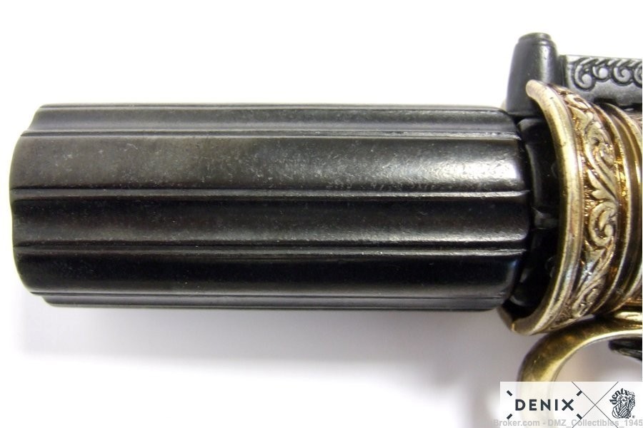 1840s NF Replica British Pepperbox Revolver Brass Pistol by Denix of Spain-img-6