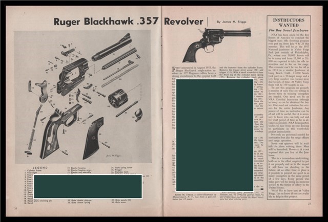 1957 RUGER Blackhawk 357 Revolver Exploded View Parts List Assembly Article-img-0
