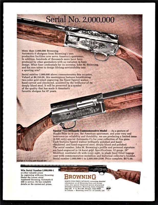 1970 BROWNING Automatic-5 Shotgun PRINT AD-img-0