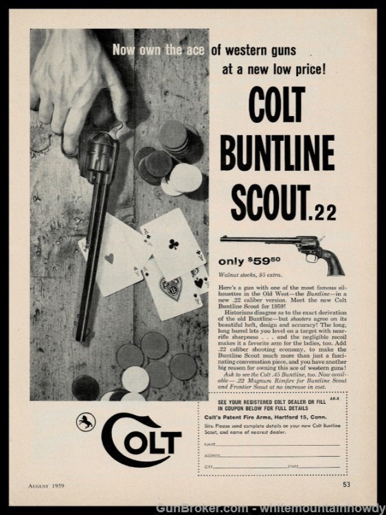 1959 COLT Buntline Scout .22 Revolver PRINT AD-img-0