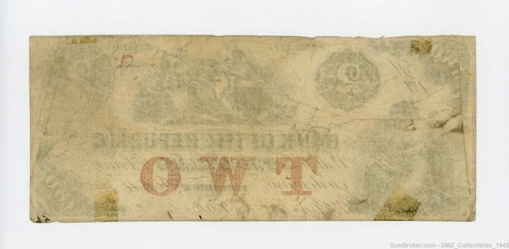 1850s $2 Rhode Island Bank Note Currency Note Money -img-1