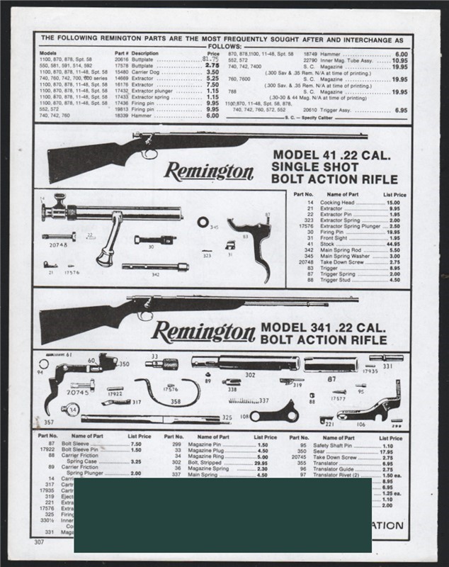 1993 REMINGTON 41 and 341 Rifle Parts List AD-img-0