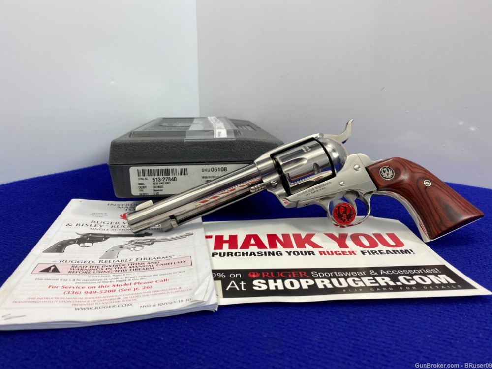 2018 Ruger New Vaquero .357 Mag 5 1/2" *STUNNING HIGH-GLOSS STAINLESS*-img-0