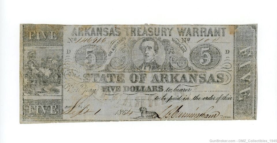 Civil War $10 Dollar Arkansas Treasury Warrant Note Graded-img-0