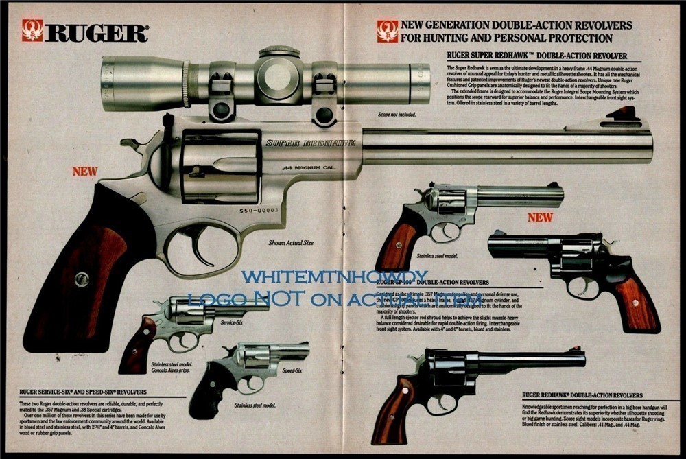 1987 RUGER Super Redhawk Double Action Revolver 2pg AD w/GP-100 & Redhawk-img-0