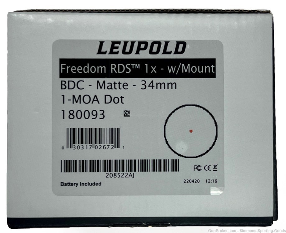 Leupold Freedom RDS (180093) BDC 1X 34mm Red Dot Sight w/ Mount - Qty. 1 -img-4