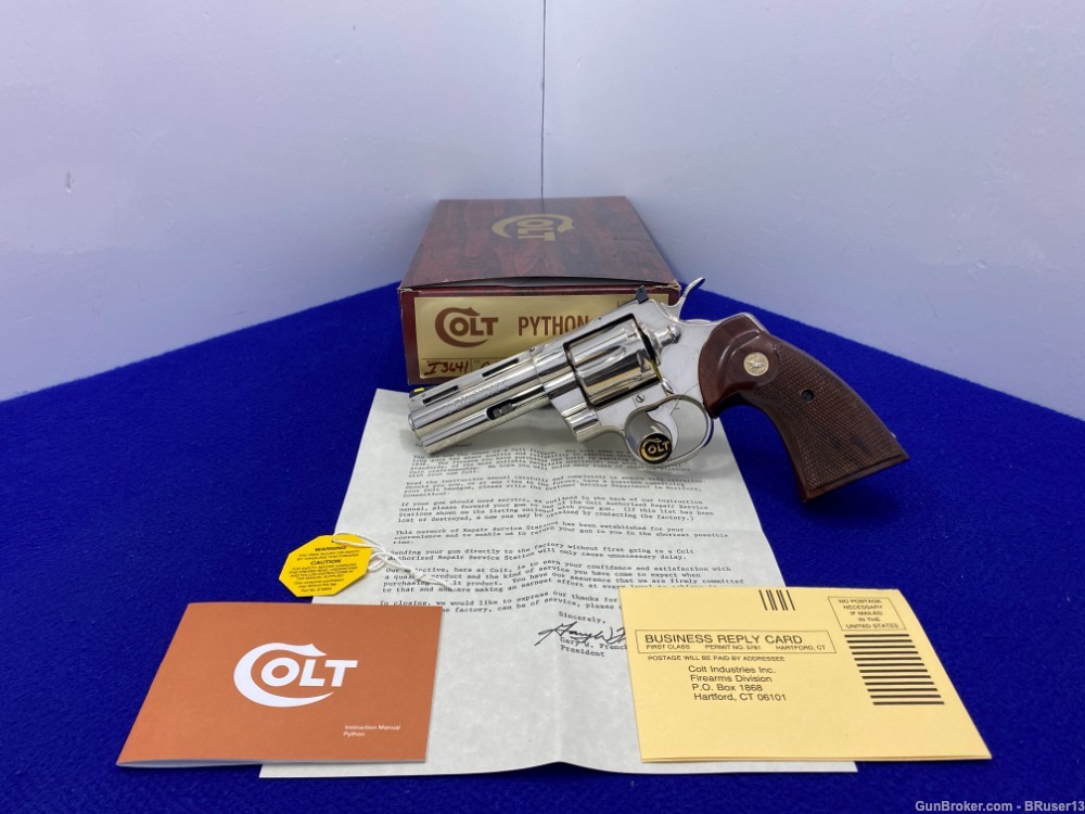 1975 Colt Python .357 Mag 4" -GORGEOUS NICKEL MODEL- Stunning Snake Example-img-0
