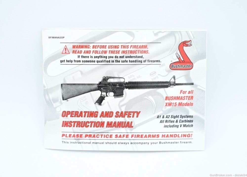 BUSHMASTER XM15 RIFLE OWNER MANUAL/INSTRUCTION BOOK WARRANTY CARD SLING SET-img-6