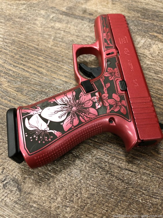 Glock 43X 9mm Cherry Blossom Engraved Medusa Pink Red Hard Case 10 Rd Mag-img-3