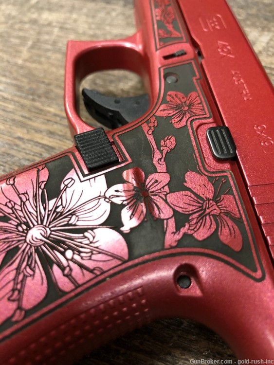Glock 43X 9mm Cherry Blossom Engraved Medusa Pink Red Hard Case 10 Rd Mag-img-2