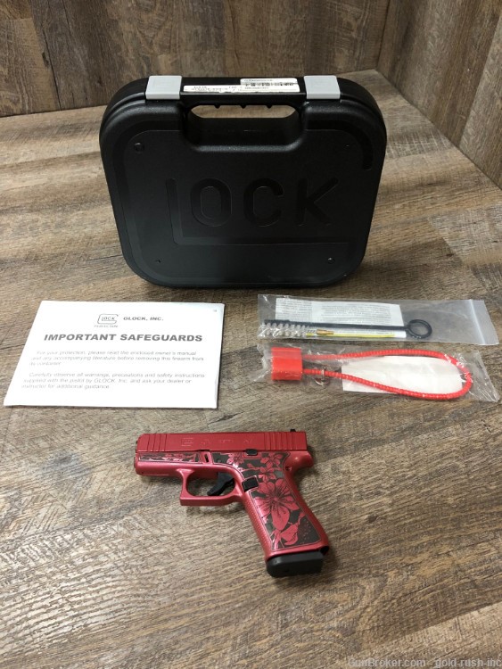 Glock 43X 9mm Cherry Blossom Engraved Medusa Pink Red Hard Case 10 Rd Mag-img-0