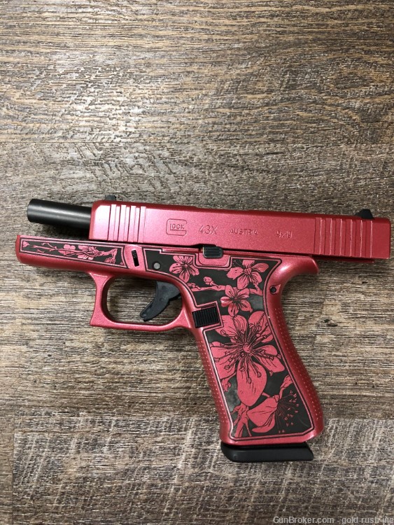 Glock 43X 9mm Cherry Blossom Engraved Medusa Pink Red Hard Case 10 Rd Mag-img-12