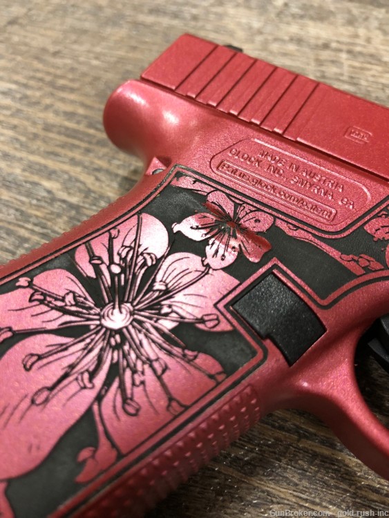 Glock 43X 9mm Cherry Blossom Engraved Medusa Pink Red Hard Case 10 Rd Mag-img-6