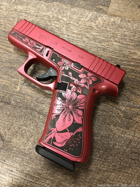 Glock 43X 9mm Cherry Blossom Engraved Medusa Pink Red Hard Case 10 Rd Mag-img-1