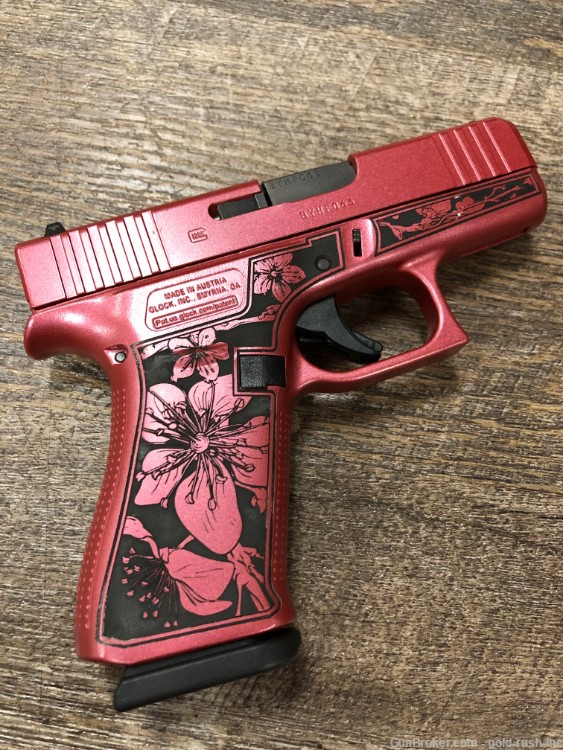 Glock 43X 9mm Cherry Blossom Engraved Medusa Pink Red Hard Case 10 Rd Mag-img-4