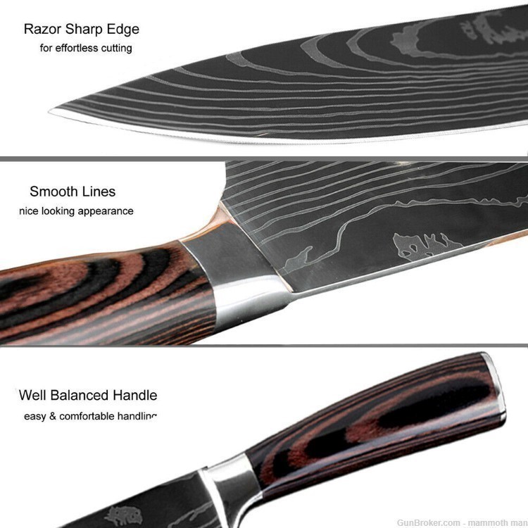 8pc Kitchen knife Set Nice Damascus pattern German 1.14 steel.-img-2