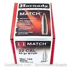100 Count of Hornady Match 22 Cal 68 Gr BTHP RELOADING BULLETS ONLY!-img-0